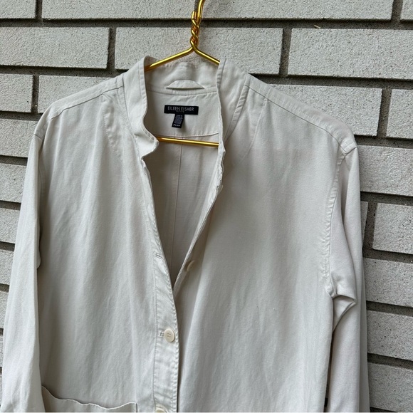 Eileen Fisher Petite Shirt Dress Jacket PS Linen Blend White Tunic Button Pocket - Picture 2 of 10